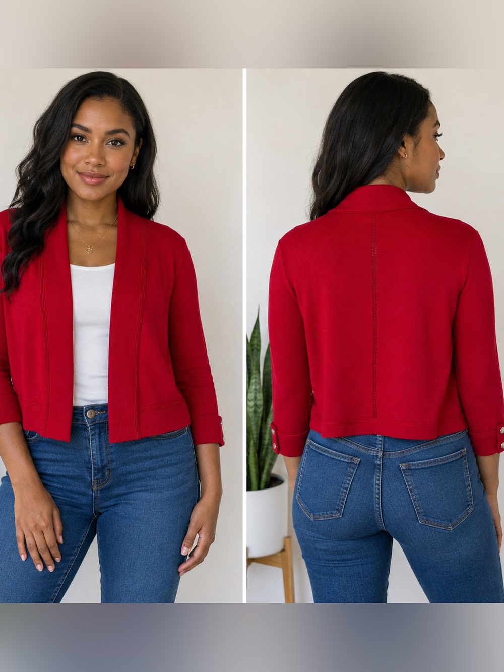 99 Jane Street Women’s Red Open Front Cardigan Size Small 3/4 Sleeve Snap Cuff